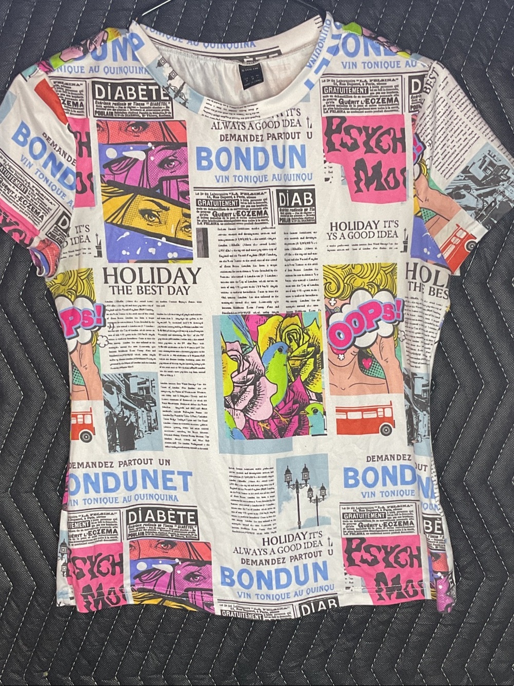Graphic Newspaper-Print Short Sleeve Tee - Colorful